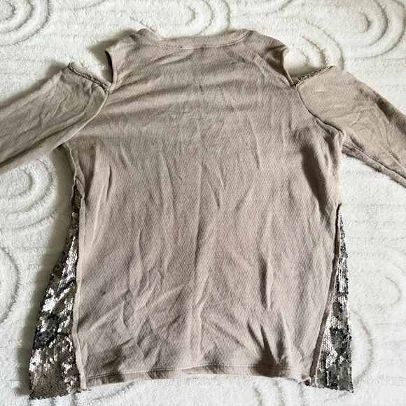 Others Follow Taupe Cold-Shoulder Sweater with Sequin Side Panels - Picture 6 of 7